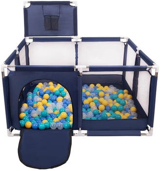 Selonis Laufstall mit Korb und 100 Bälle blau/türkis/blau/gelb/transparent