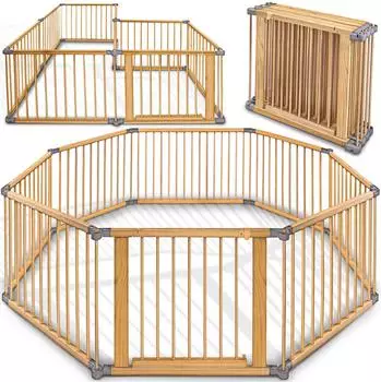 Kiduku Laufgitter XXL klappbar mit Tür, 8 Elemente, 7,2m, grau (LFGTR20)