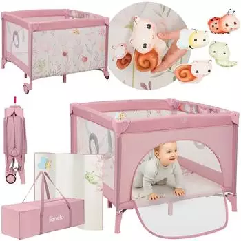 Lionelo Mille Plus Reisebett 2-in-1, faltbar, bis 15kg, 0-36 Monate (LO-MILLE PLUS PINK)