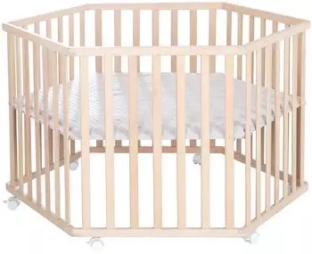 Roba Lil Planet 6-eckiges Laufgitter mit Schutzeinlage, Bio-Buche, grau (0232NAG227)