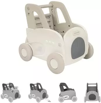 KIKKABOO Trolie Lauflernwagen 4-in-1 Ziehspielzeug, Rutscher, Aufbewahrungsbox, beige (31005030113)
