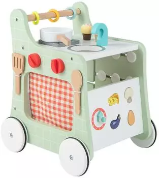 Costway Lauflernwagen 6-in-1 aus Holz mit Spielküche & Lernuhr (BC10172GN)