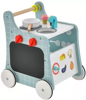 Costway Lauflernwagen 6-in-1 mit Spielküche & Lernuhr, Holz, blau