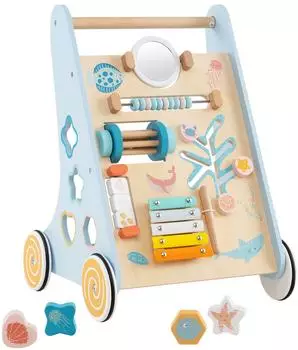 Costway Lauflernwagen Holz, Montessori, ab 1 Jahr, meerblau (35x33x47cm)