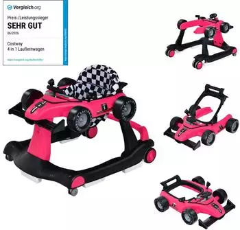 Costway 4-in-1 Lauflernwagen, klappbar, höhenverstellbar, mit Musikbox, rosa