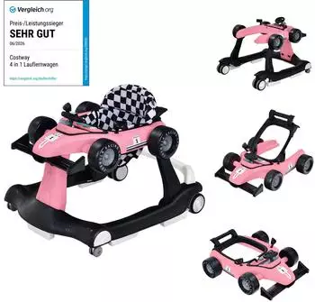 Costway 4-in-1 Lauflernwagen, klappbar, mit Musikbox, pink (für 6-18 Monate)