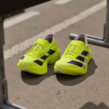 Adidas Adizero Adios Pro 4 solar yellow/aurora plum/powder plum – Mehrschichtiger Sohlenaufbau mit Continental-Gummi