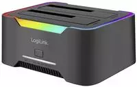 USB 3.2 Gen1 Docking Station, 2-Bay, for 2,5/3,5"" SATA HDD/SSD, RGB
