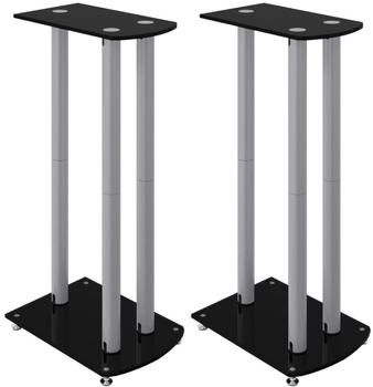 vidaXL s - Sturdy Aluminium and Tempered Glass with 3 Pillars Design Black & Silver 2pc Set Designed for Stability with Wire Management