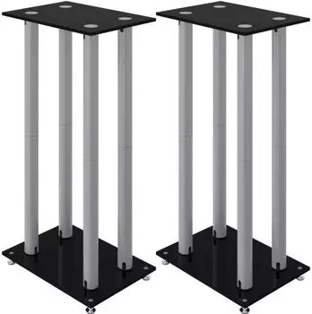 vidaXL Lautsprecher-Ständer 2 Stk. Schwarz & Silbern Hartglas 4 Säulen