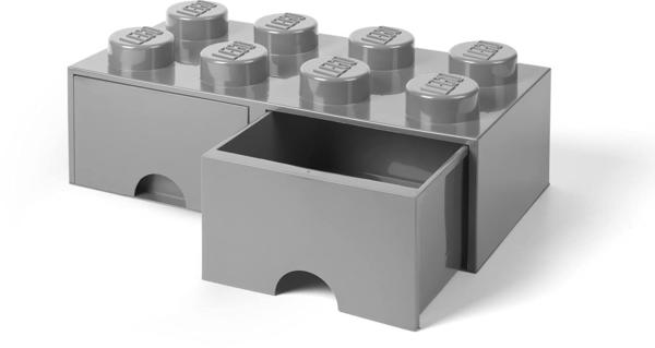 LEGO Aufbewahrungsstein 8 Noppen und 2 Schubladen - grau