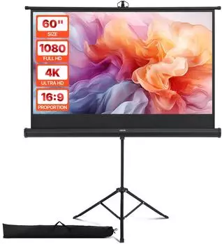 VEVOR Projektionsleinwand mit Stativ 60 Zoll 16:9 4K HD 160&deg; mit Tragetasche (TS60H)