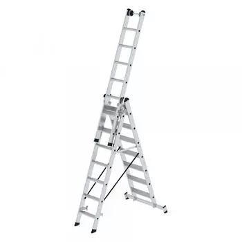 G&uuml;nzburger Steigtechnik Stufen- Mehrzweckleiter mit Wandlaufrollen und Nivello Traverse 3x8 Sprossen (33324)