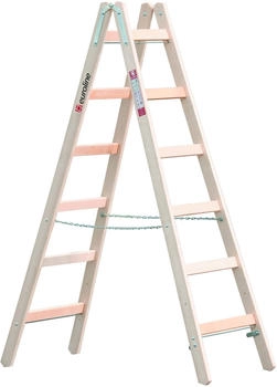 Euroline Holz-Sprossenstehleiter Nr. 10501 mit Eimerhaken 2 x 8 Sprossen