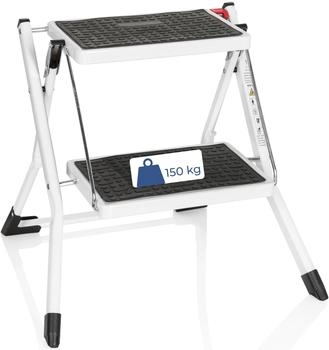 HJH Office SOLID W1 - 2 Stufen Wei&szlig; Arbeitsh&ouml;he 194 cm Robuster Stahl Gro&szlig;e Trittfl&auml;che Tragegriff (801200)
