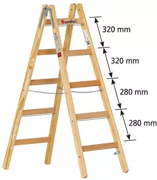 Euroline Holz Sprossenstehleiter Nr12506 Eimerhaken 2x5 Sprossen (1250605)