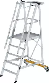 Proregal Plattformleiter klappbar und fahrbar 5 Stufen inklbeidseitigem Handlauf Aluminium nivello Leiterschuhe silber Aluminium PR_RMG139-01