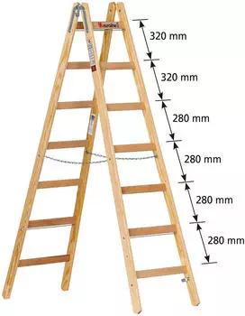 Euroline Holz Sprossenstehleiter Nr12506 Eimerhaken 2x7 Sprossen (1250607)