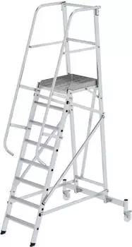 Proregal Plattformleiter fahrbar 8 Stufen inklbeidseitigem Handlauf Aluminium nivello Leiterschuhe silber Aluminium PR_RMG138-01
