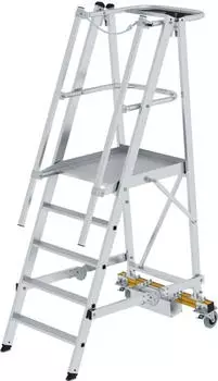 Proregal Plattformleiter klappbar schmalem Fahrwerk 5 Stufen inklbeidseitigem Handlauf Aluminium nivello Leiterschuhe silber Aluminium PR_RMG140-01