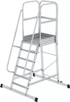 Proregal Plattformleiter geräumiger Plattform und Rollen 6 Stufen inklbeidseitigem Handlauf Aluminium silber Aluminium PR_RMG137-03