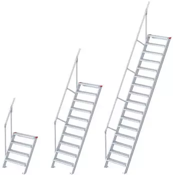 Euroline Treppe 60 Grad 600 mm Stufenbreite 1 Handlauf Stufenausf&uuml;hrung Stahl Gitterrost 9 Stufen (5106409)