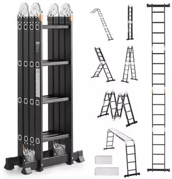 VEVOR Mehrzweckleiter 7-in-1 Teleskopleiter 4650mm 150kg (KMP404A)