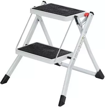 Songmics Trittleiter 2 Stufen, klappbar, Stahl, rutschfest, 150kg, mit Griff (GSL02WT)