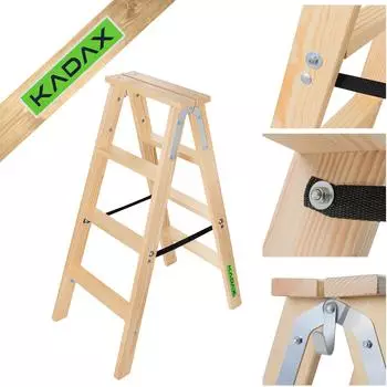 Kadax Malerleiter Holz, klappbar, doppelseitig, 2x4 Stufen (K9589)
