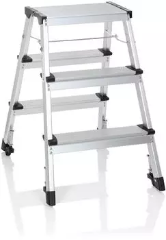 HJH Office SOLID IV Klappleiter Aluminium, 3 Stufen, 4 Rollen (830009)