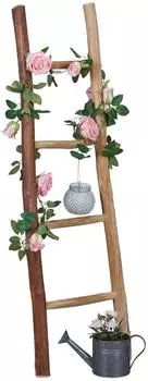 Relaxdays Dekoleiter 4 Sprossen, Holz, hellbraun (35x116x4.5cm)