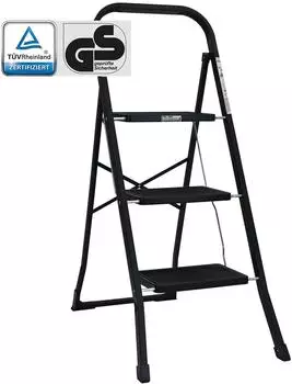 Trutzholm Klapptrittleiter 3-stufig, Stahl, schwarz, T&Uuml;V/GS, 150kg
