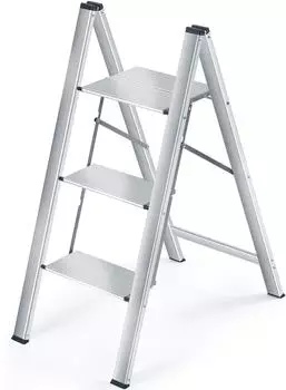 LuxusKollektion Klappbare Stufenleiter mit Handlauf, rutschfest, Aluminium