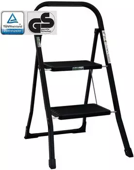 Trutzholm Trittleiter 2 Stufen klappbar, Stahl, schwarz, 150kg, TÜV/GS (72979)