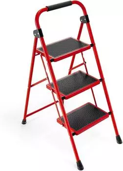 LuxusKollektion Klappleiter 3-Stufen mit Handläufen und rutschfestem Pedal, rot