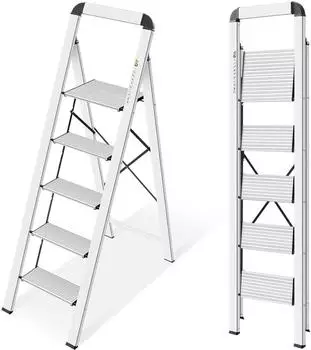 LuxusKollektion Klapptritt 5 Stufen mit Handlauf, Aluminium, rutschfest, 150kg