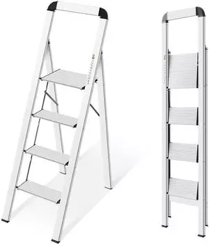 LuxusKollektion Trittleiter Aluminium, 4 Stufen, klappbar, mit Handlauf, 150kg