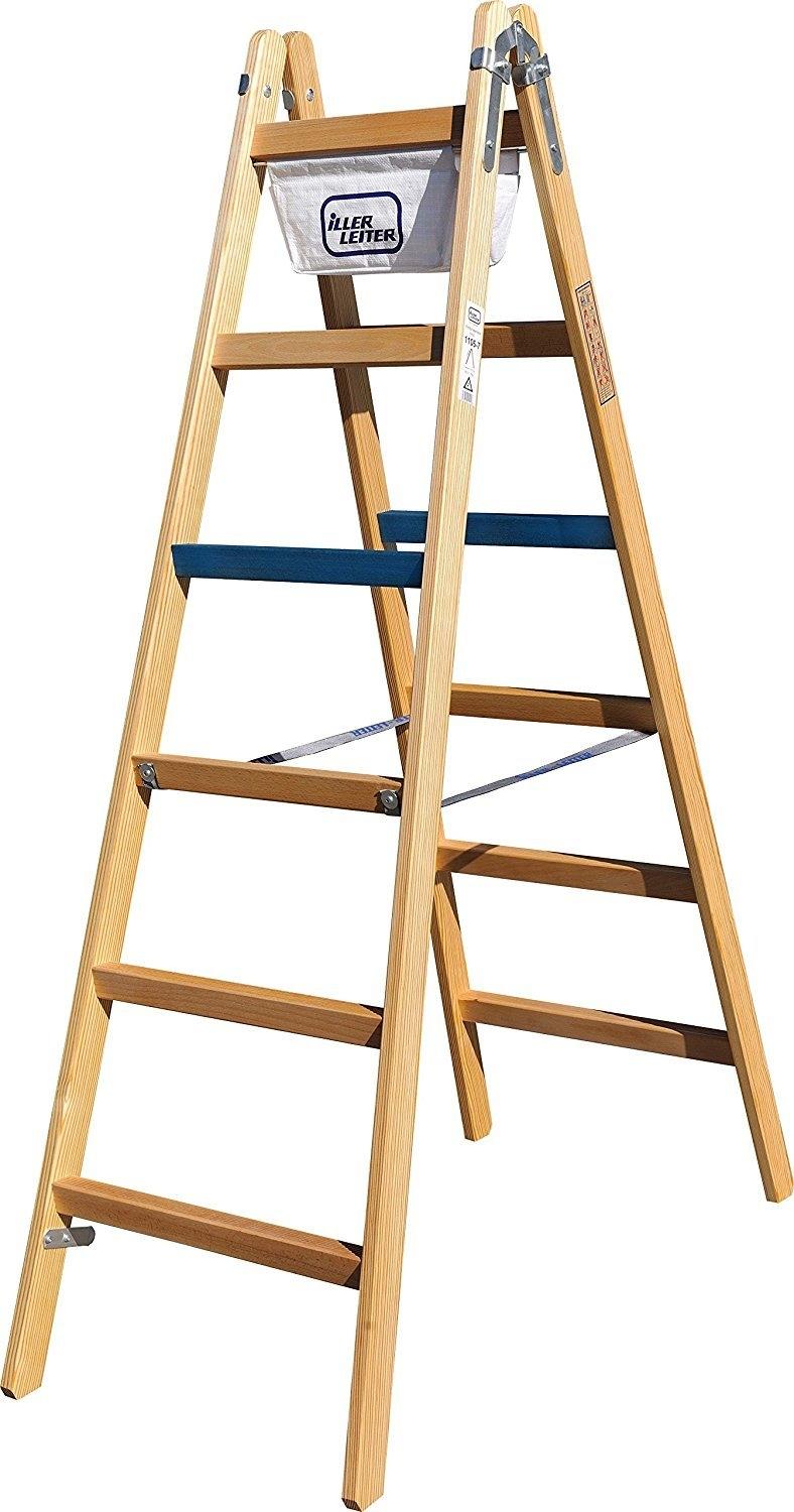 Iller Holzleiter Stufen Anlegeleiter 6-12 Stufen Leiter