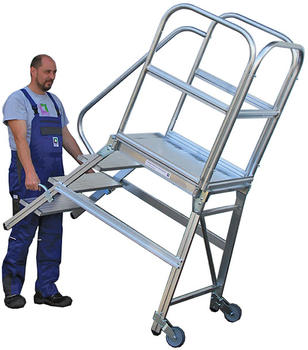 G&uuml;nzburger Steigtechnik Podestleiter mit Rollen und Griff Aluminium geriffelt 7 Stufen (56107)