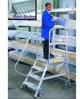 Günzburger Podesttreppe einseitig begehbar mit Federrollen Stahl-Gitterrost 2 Stufen