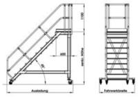 Plattformtreppe 45&deg; fahrbar Stufenbreite 600 mm 13 Stufen Aluminium geriffelt