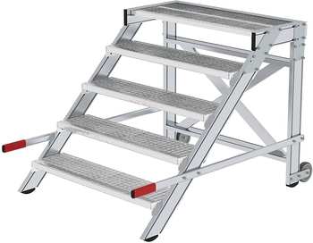 Günzburger Steigtechnik 50441 Aluminium Treppe fahrbar Arbeitshöhe (max.): 3 m Silber 63 kg Silber