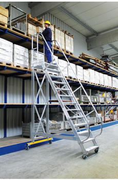 Günzburger Steigtechnik Aluminium-Plattformtreppe fahrbar 60° 13 Stufen (300753)