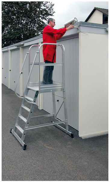 Günzburger Steigtechnik Aluminium-Podesttreppe einseitig begehbar fahrbar 5 Stufen (303105)