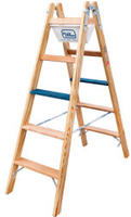 Iller Holz Stufenstehleiter ERGO Plus inkl. Werkzeugtasche und Eimerhaken 2x5 Stufen