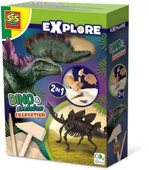 SES Creative Explore Dino und Skelett Ausgrabung 2-in-1 Stegosaurus (25094)