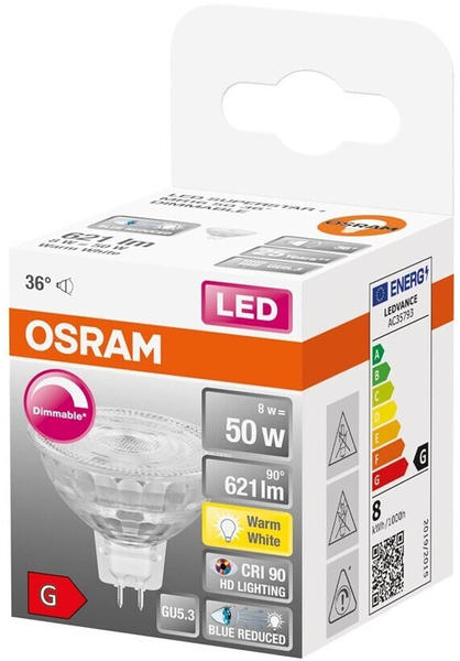 Osram Osram LED Lampe ersetzt 50W Gu5.3 Reflektor - Mr16 in Transparent 8W 621lm 2700K dimmbar 1er Pack transparent