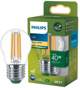 Philips LED Lampe E27 - Tropfen P45 2,3W 485lm 2700K ersetzt 40W Einerpack transparent