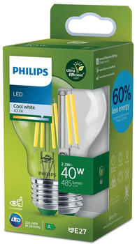 Philips LED Lampe E27 - Birne A60 2,3W 485lm 4000K ersetzt 40W Einerpack transparent