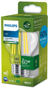 Philips LED Lampe E27 - Birne A60 4W 840lm 4000K ersetzt 60W Einerpack transparent